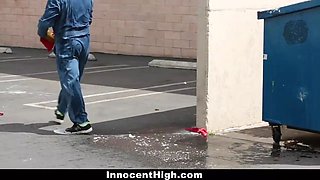 Innocenthigh - thin cheerleader (Olivia Lua) tied up and banged by janitor