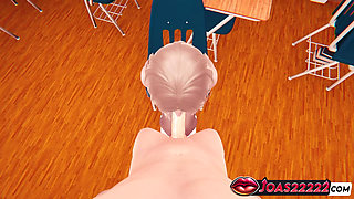 Hot College Blonde Stacy for 3D Hentai - No Hands Sloppy Blowjob, Pantyhose Footjob Fetish for Big Dick, and Glory Hole Cumshot