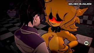NSFW cartoon with busty milf featuring FNaF Foxy and Chica