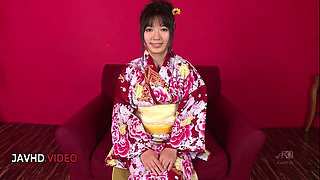 Chiharu's Wet Kimono Threesome with Hot Blowjob and Creampie Finish