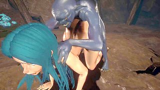 Goblin cave bootiefuck with a cumshot in her ass