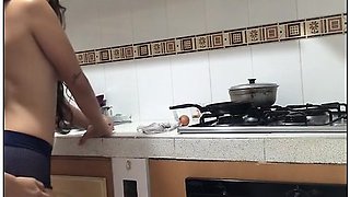 Stepmom straps on and fucks in the kitchen
