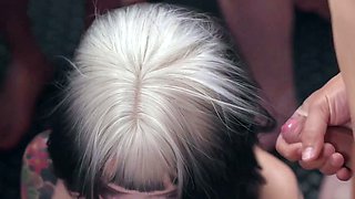 Asian slut takes the spotlight in hardcore group sex session
