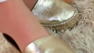 Tight Jeans, Glitter Espadrilles & Nylon Feet Close-up