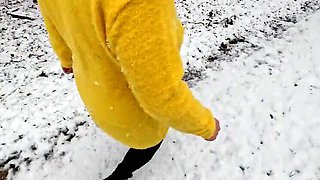 Bouncy Tits Slapped Warm in Snow - Outdoor Public Sex & BDSM Punishment