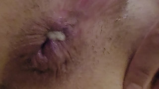 I push a 22 cm long sponge all the way up my asshole...