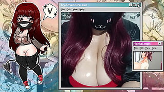 Goth Hotwife with big tits watching hentai (Nagachichi Nagai-san) while playing with a Big dick
