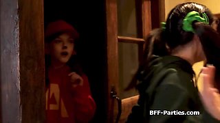 Trick or treat foursome with girlfriends