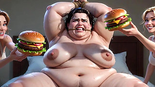 Fat Ugly Woman in Bondage - Food Degradation by Two Hot Girls