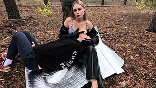 Delightful Busty blonde masturbating pussy outdoor