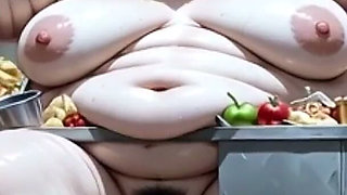 Huge Obese SSBBW Stuffing Herself - Naked with Thick Hairy Pussy