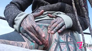 Tattooed Couple Fucks Wild in Public - Anal Sex on Ruins with Pierced Girl