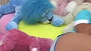 Blonde, Young and Horny, Alone in Bed with the Teddy.