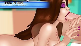 World of Sisters Gameplay - Sex Game - Hentai Game - Day 1 - Part 2 - Stepsister Sucks his Step Brother's Cock