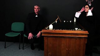 CFNM students and nun suck priests cock
