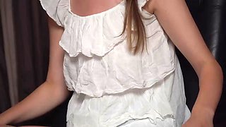 Cute little brunette virgin sister Nastya Kalinina at a casting