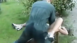 Blonde Double Penetration Retro: 2 in 1 Anal Threesome Outdoor