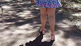 Jamdown26_da0603 - Hot Sexy BBW Walking Outdoors in the Park Wearing Mini Dress and Heels