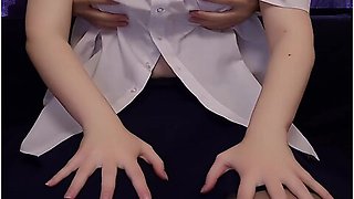 Undressing Japanese Schoolgirl And Touching Her Great Boobs, Playing With Nipples