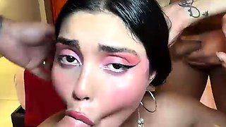 Busty latina suck three cocks and takes hard anal pounding l