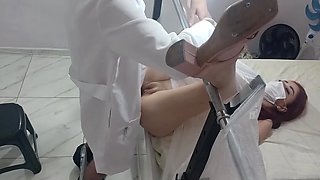 Bound babe is getting used by her horny gynecologist in her pussy