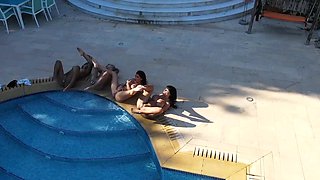 Lesbian orgy by the pool with famous stars