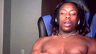 Irresistible black stud jerking off his big cock on webcam