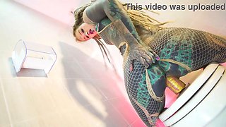 Tattoo Covered Solo Piss – Dreads, Fishnets & Golden Shower Fun