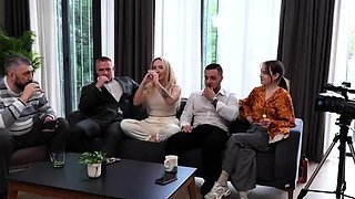 Sensual blonde with big boobs in sexy lingerie does blowjob