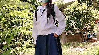 Asian Student and Teacher Fuck Public at School Back