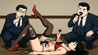Sushi Girl: Rich Guys Eat Food off a Sexy Slut's Body and Then Fuck Her
