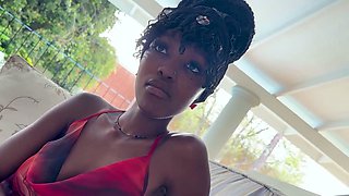 Her man texted all day this EBONY TEEN took my cock deep