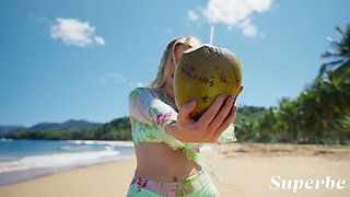 Busty blonde babe outdoors - Summer Spirit - beach solo masturbation