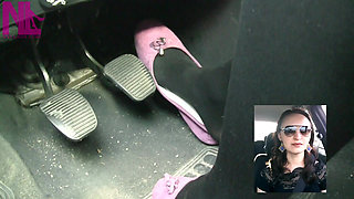 Driving in Black Thick Nylons and Pink Ballet Flats