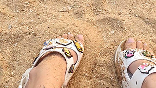 Look at My Toes in Crocs on the Beach