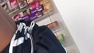 Two hot brunettes get pounded on checkout counter