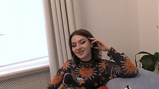 18yo Russian teen with silicone tits gets rough POV fuck in ripped fishnets