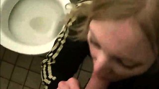 Self-filmed public toilet sex with a blonde
