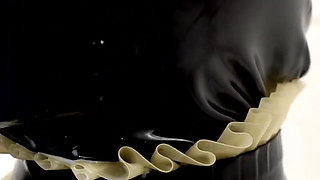 Rubber Slut Swallowing and Bathing in Milk
