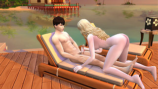 Couple gets excited on a day at the beach
