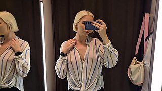 Big Tits in the Dressing Room. Try On Sexy See-Through Outfit
