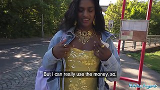 Desi slut loves to fuck white dude for cash in public