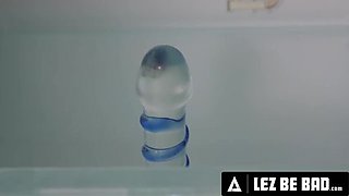 Lesbian Sex: Petite Zazie Skymm Uses Icy Dildo on Amirah Adara's Pussy - Hard Kitchen Fuck