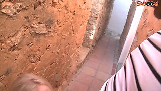 Light-haired Teenage Tears up Tourist in Alley