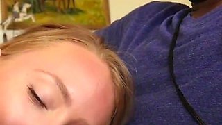 Cute white teen rides a monster black cock