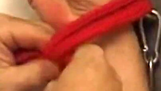 Masked Blonde MILF Whipped Before Serving Cock