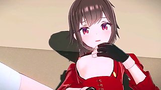 Megumin puts her finger in her wet and horny pussy