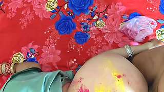 Holi Special Indian cute Bhabhi celebrates Holi by with her Dever