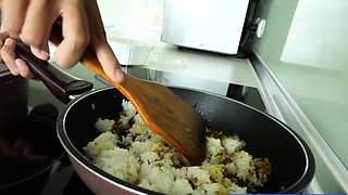 Fried rice and sex at home with cute Thai teen girlfriend