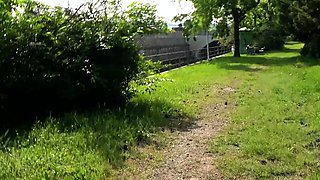 German chubby amateur sucks man cock in the park